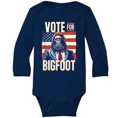 Bigfoot For President Election Vote Sasquatch Usa Flag 2024 Baby Long Sleeve Bodysuit