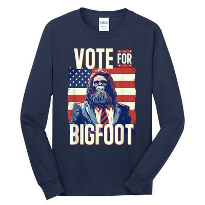 Bigfoot For President Election Vote Sasquatch Usa Flag 2024 Tall Long Sleeve T-Shirt