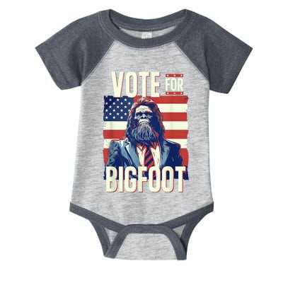 Bigfoot For President Election Vote Sasquatch Usa Flag 2024 Infant Baby Jersey Bodysuit