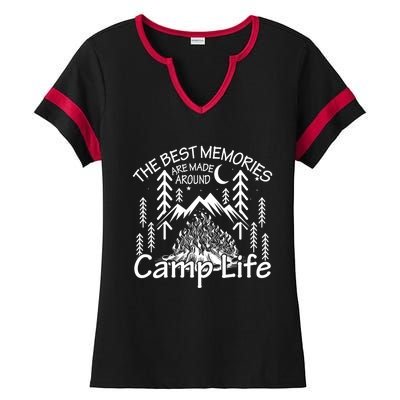 Bonfires Fire Pit Camping Best Memories Made Around Campfire Funny Gift Ladies Halftime Notch Neck Tee