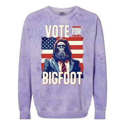 Bigfoot For President Election Vote Sasquatch Usa Flag 2024 Colorblast Crewneck Sweatshirt