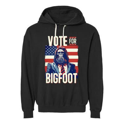 Bigfoot For President Election Vote Sasquatch Usa Flag 2024 Garment-Dyed Fleece Hoodie