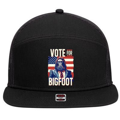 Bigfoot For President Election Vote Sasquatch Usa Flag 2024 7 Panel Mesh Trucker Snapback Hat