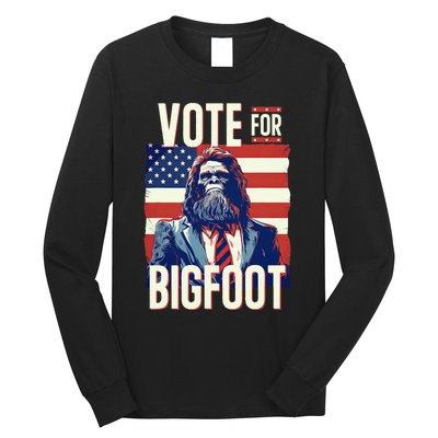 Bigfoot For President Election Vote Sasquatch Usa Flag 2024 Long Sleeve Shirt