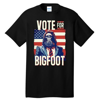 Bigfoot For President Election Vote Sasquatch Usa Flag 2024 Tall T-Shirt