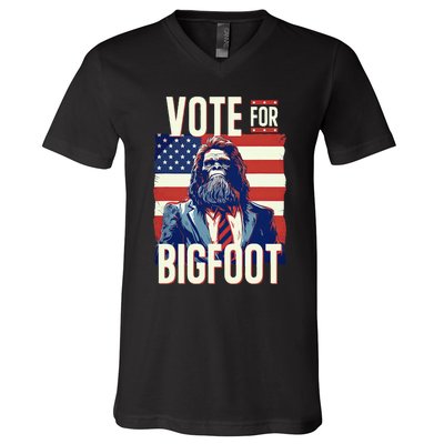 Bigfoot For President Election Vote Sasquatch Usa Flag 2024 V-Neck T-Shirt