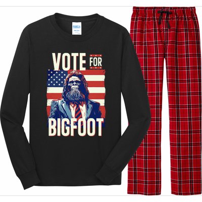 Bigfoot For President Election Vote Sasquatch Usa Flag 2024 Long Sleeve Pajama Set