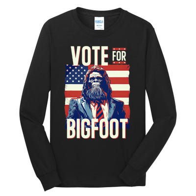 Bigfoot For President Election Vote Sasquatch Usa Flag 2024 Tall Long Sleeve T-Shirt