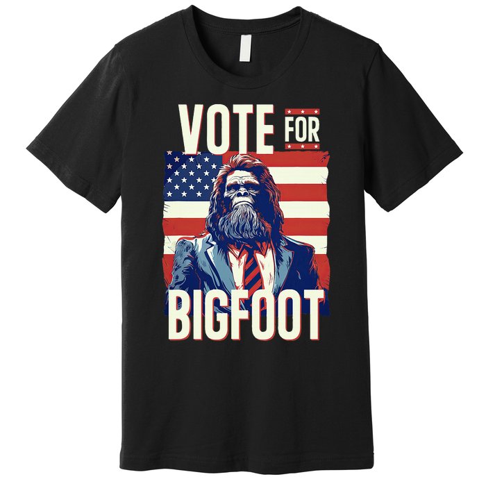 Bigfoot For President Election Vote Sasquatch Usa Flag 2024 Premium T-Shirt