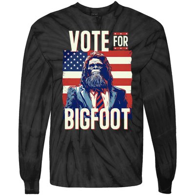 Bigfoot For President Election Vote Sasquatch Usa Flag 2024 Tie-Dye Long Sleeve Shirt