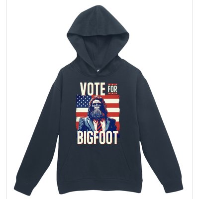 Bigfoot For President Election Vote Sasquatch Usa Flag 2024 Urban Pullover Hoodie