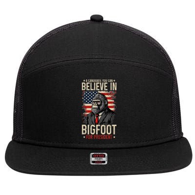 Bigfoot For President Election 2024 Funny Vote Sasquatch Usa 7 Panel Mesh Trucker Snapback Hat