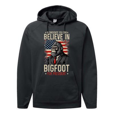 Bigfoot For President Election 2024 Funny Vote Sasquatch Usa Performance Fleece Hoodie