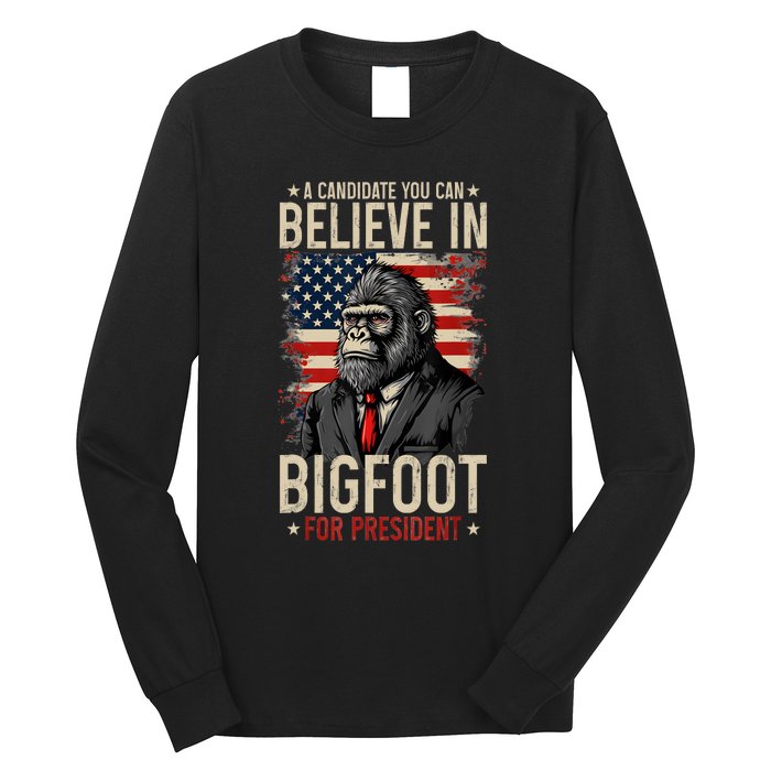 Bigfoot For President Election 2024 Funny Vote Sasquatch Usa Long Sleeve Shirt