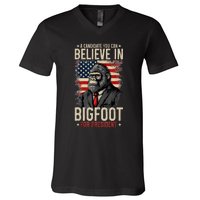 Bigfoot For President Election 2024 Funny Vote Sasquatch Usa V-Neck T-Shirt