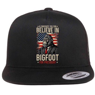 Bigfoot For President Election 2024 Funny Vote Sasquatch Usa Flat Bill Trucker Hat