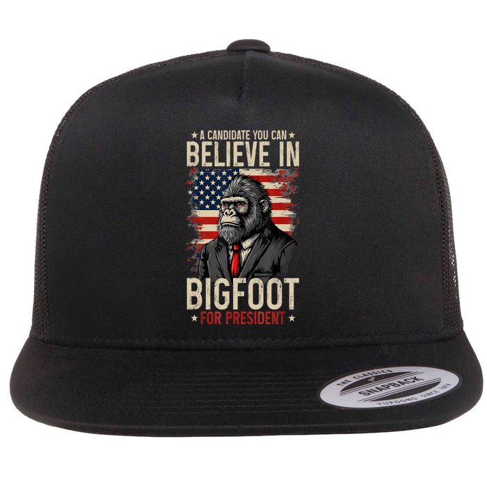 Bigfoot For President Election 2024 Funny Vote Sasquatch Usa Flat Bill Trucker Hat