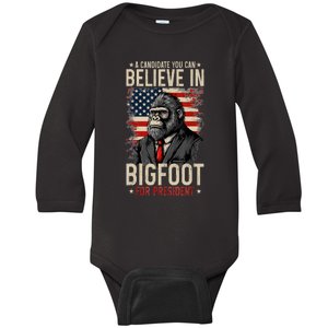 Bigfoot For President Election 2024 Funny Vote Sasquatch Usa Baby Long Sleeve Bodysuit