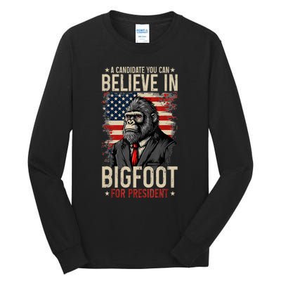 Bigfoot For President Election 2024 Funny Vote Sasquatch Usa Tall Long Sleeve T-Shirt