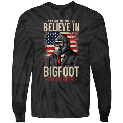 Bigfoot For President Election 2024 Funny Vote Sasquatch Usa Tie-Dye Long Sleeve Shirt