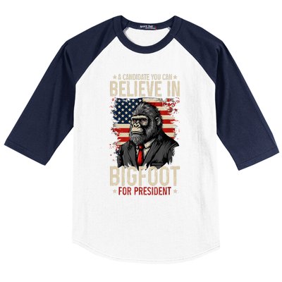 Bigfoot For President Election 2024 Funny Vote Sasquatch Usa Baseball Sleeve Shirt