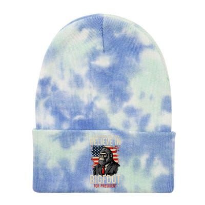 Bigfoot For President Election 2024 Funny Vote Sasquatch Usa Tie Dye 12in Knit Beanie