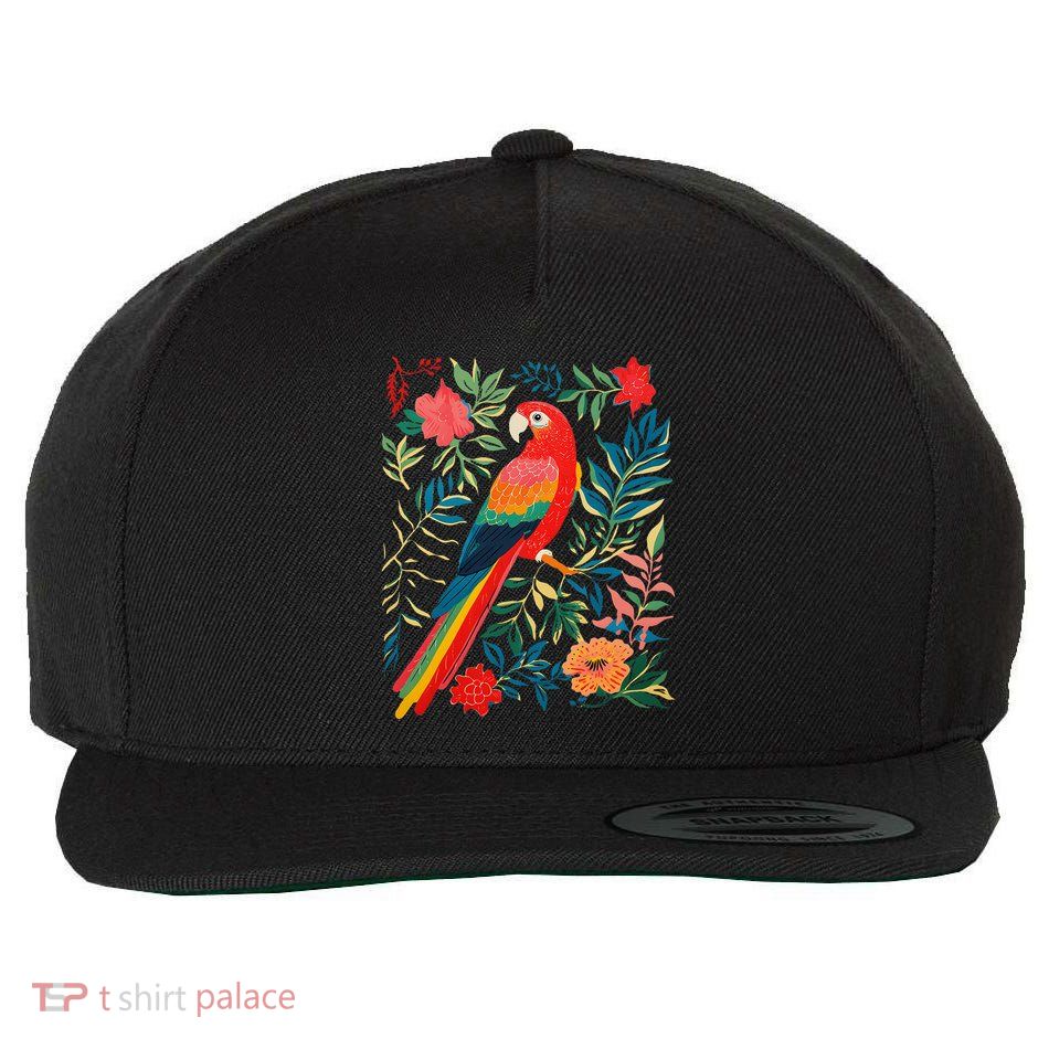 Boho Floral Parrot Scarlet Macaw Birdwatching Bird Lover Wool Snapback Cap