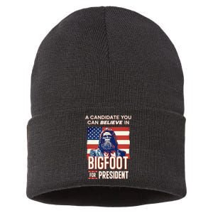 Bigfoot For President Believe Vote Elect Sasquatch Candidate Sustainable Knit Beanie