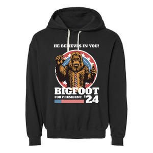 Bigfoot For President 2024 Garment-Dyed Fleece Hoodie