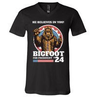 Bigfoot For President 2024 V-Neck T-Shirt