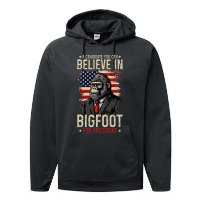 Bigfoot For President Election 2024 Funny Vote Sasquatch USA Performance Fleece Hoodie