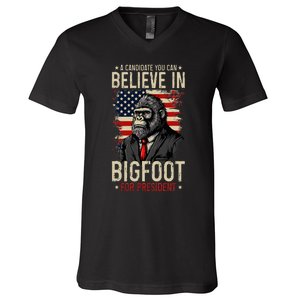 Bigfoot For President Election 2024 Funny Vote Sasquatch USA V-Neck T-Shirt