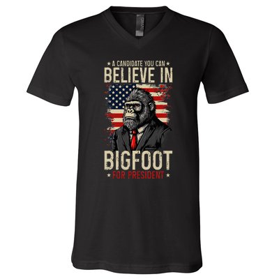 Bigfoot For President Election 2024 Funny Vote Sasquatch USA V-Neck T-Shirt