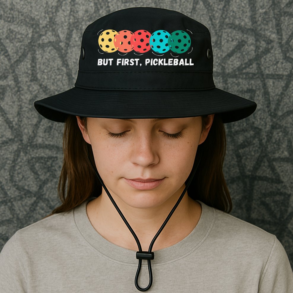 But First Pickleball, Funny Vintage Pickleball Player Bucket Hat