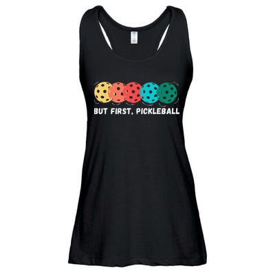 But First Pickleball, Funny Vintage Pickleball Player Ladies Essential Flowy Tank