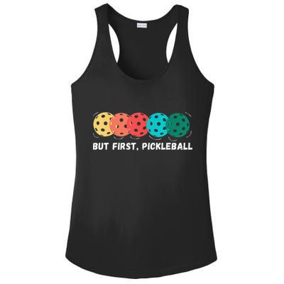 But First Pickleball, Funny Vintage Pickleball Player Ladies PosiCharge Competitor Racerback Tank