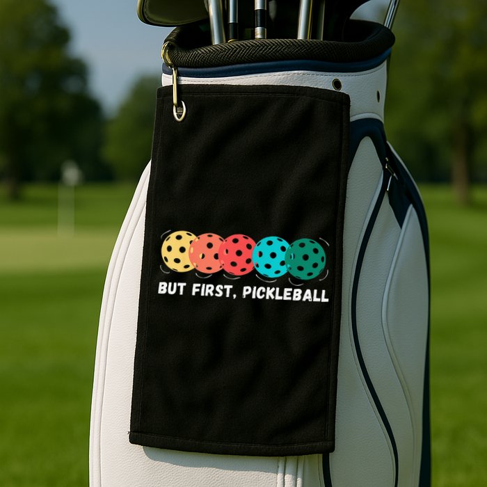 But First Pickleball, Funny Vintage Pickleball Player Golf Towel