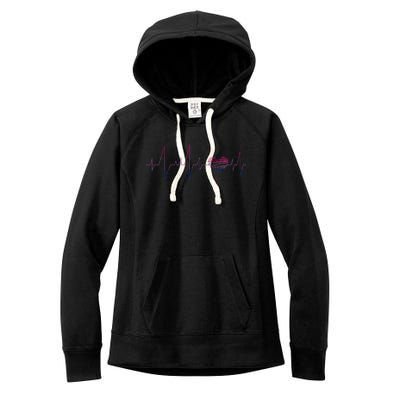 Bisexual Flag Queer Bi Pride Gift Lgbt Heartbeat Bisexual Women's Fleece Hoodie