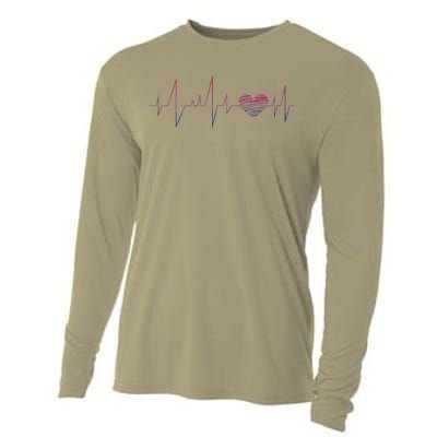 Bisexual Flag Queer Bi Pride Gift Lgbt Heartbeat Bisexual Cooling Performance Long Sleeve Crew