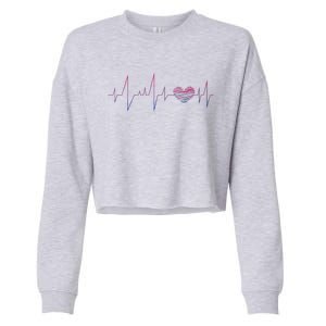 Bisexual Flag Queer Bi Pride Gift Lgbt Heartbeat Bisexual Cropped Pullover Crew