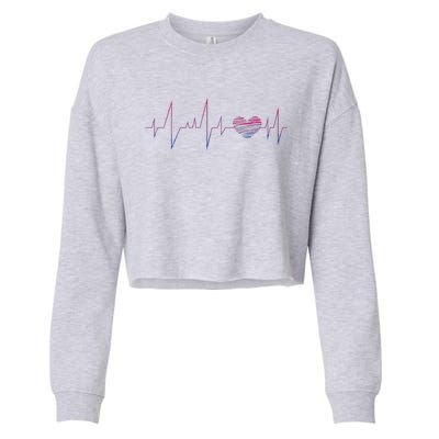 Bisexual Flag Queer Bi Pride Gift Lgbt Heartbeat Bisexual Cropped Pullover Crew