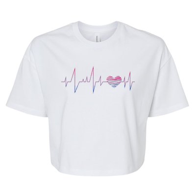 Bisexual Flag Queer Bi Pride Gift Lgbt Heartbeat Bisexual Bella+Canvas Jersey Crop Tee