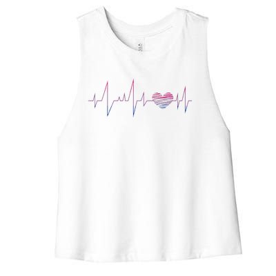 Bisexual Flag Queer Bi Pride Gift Lgbt Heartbeat Bisexual Women's Racerback Cropped Tank