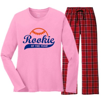 Baseball Funny Retro Rookie Of The Year Women's Long Sleeve Flannel Pajama Set 