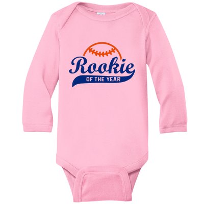 Baseball Funny Retro Rookie Of The Year Baby Long Sleeve Bodysuit