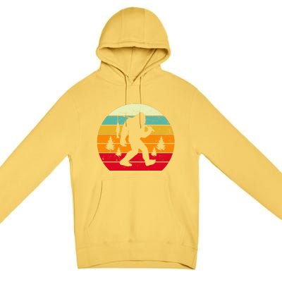 Bigfoot Fishing Retro Sunset Premium Pullover Hoodie