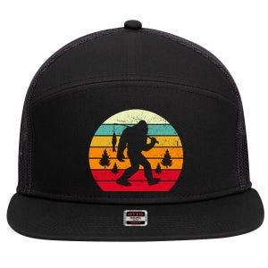 Bigfoot Fishing Retro Sunset 7 Panel Mesh Trucker Snapback Hat