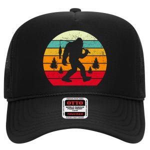 Bigfoot Fishing Retro Sunset High Crown Mesh Back Trucker Hat