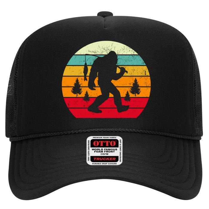 Bigfoot Fishing Retro Sunset High Crown Mesh Back Trucker Hat