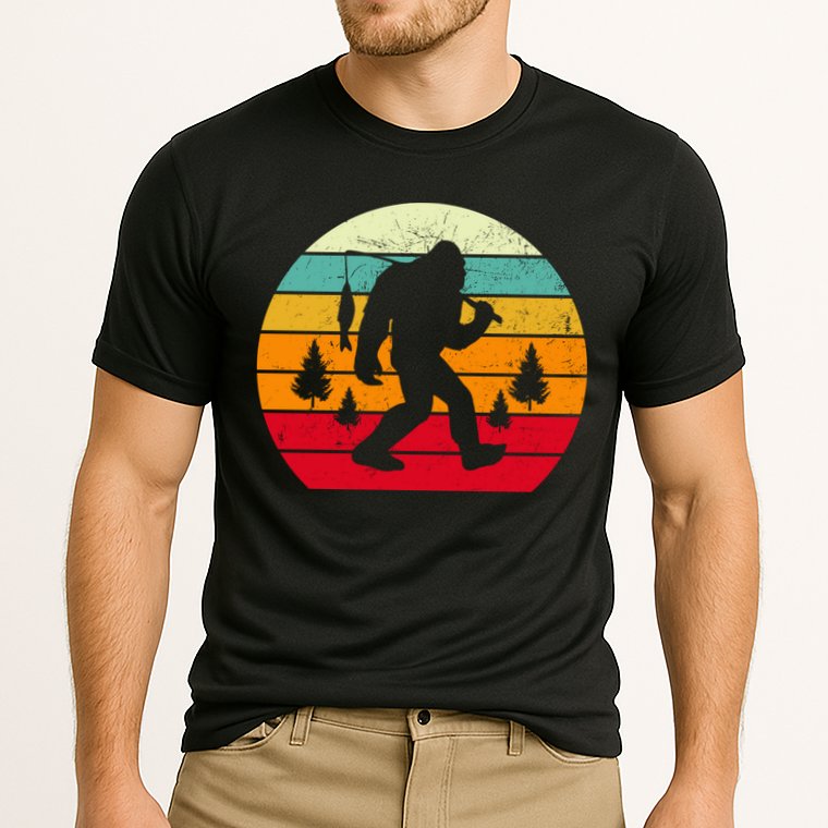 Bigfoot Fishing Retro Sunset Cooling Performance Crew T-Shirt
